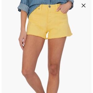 Kut From The Kloth Jane High Waisted Frayed Hem Buttery Yellow Jean Shorts